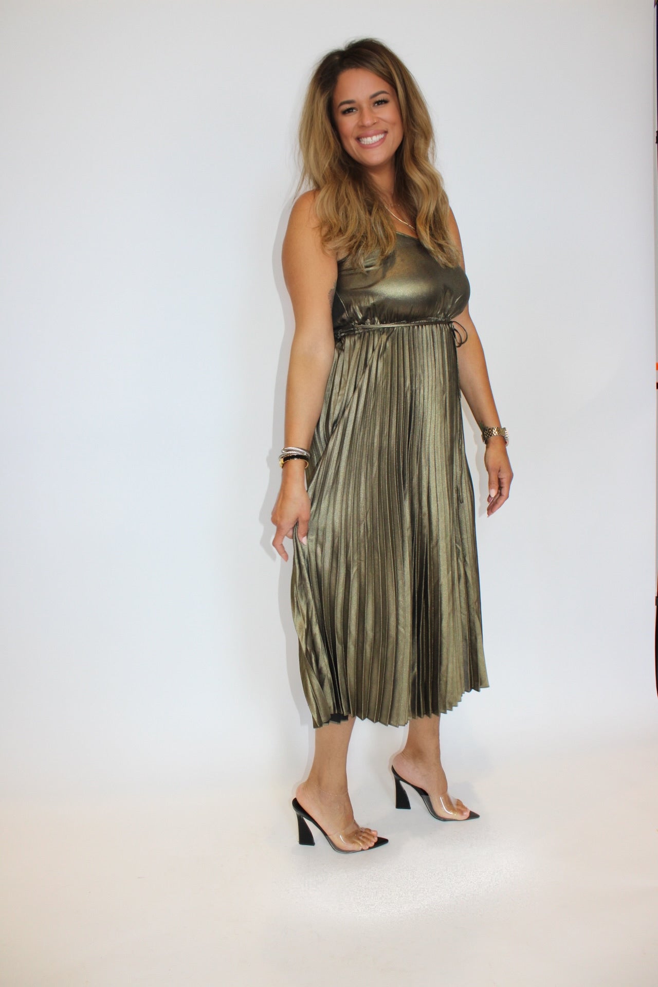 Golden Pleated Dress