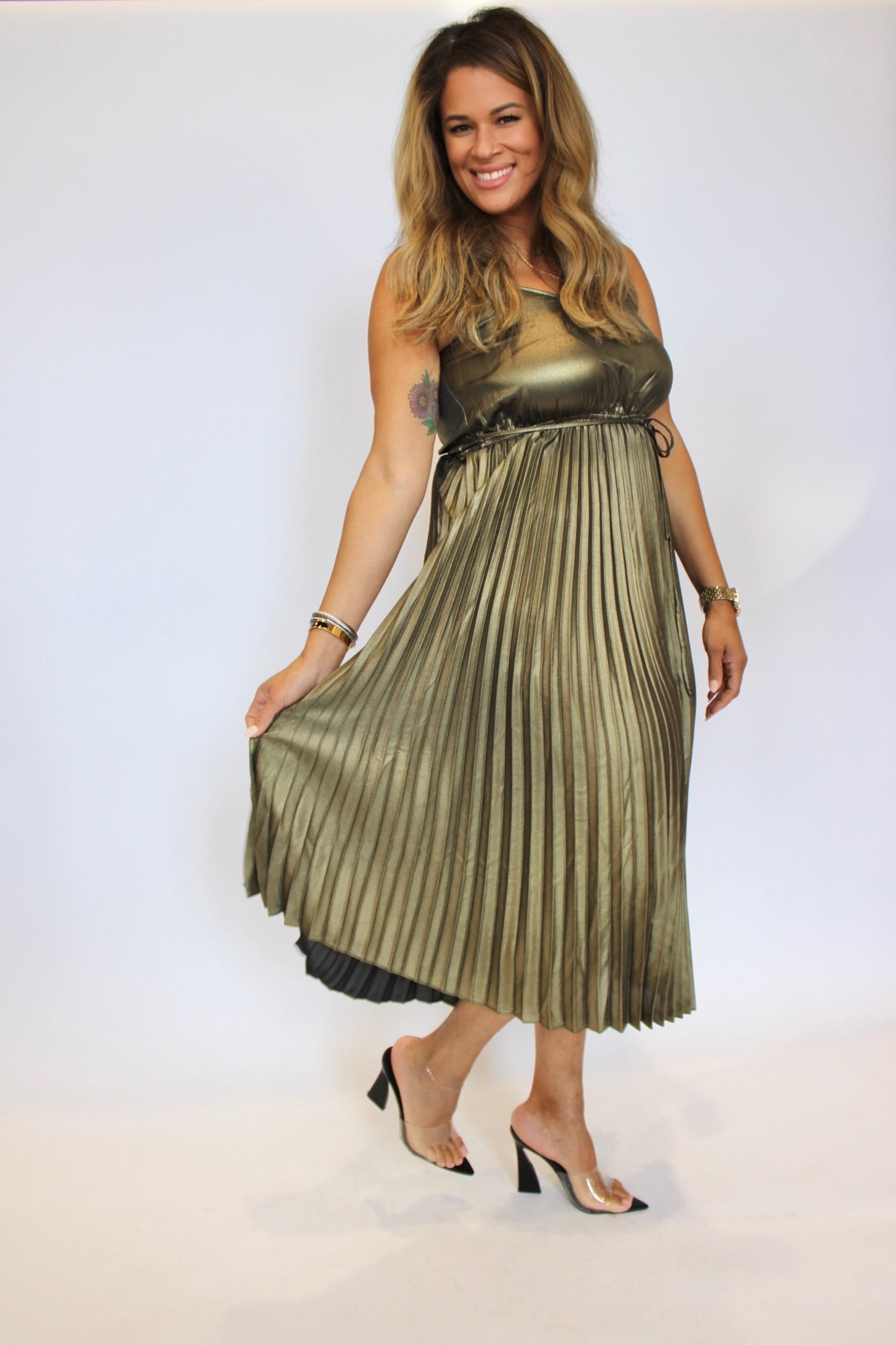 Golden Pleated Dress