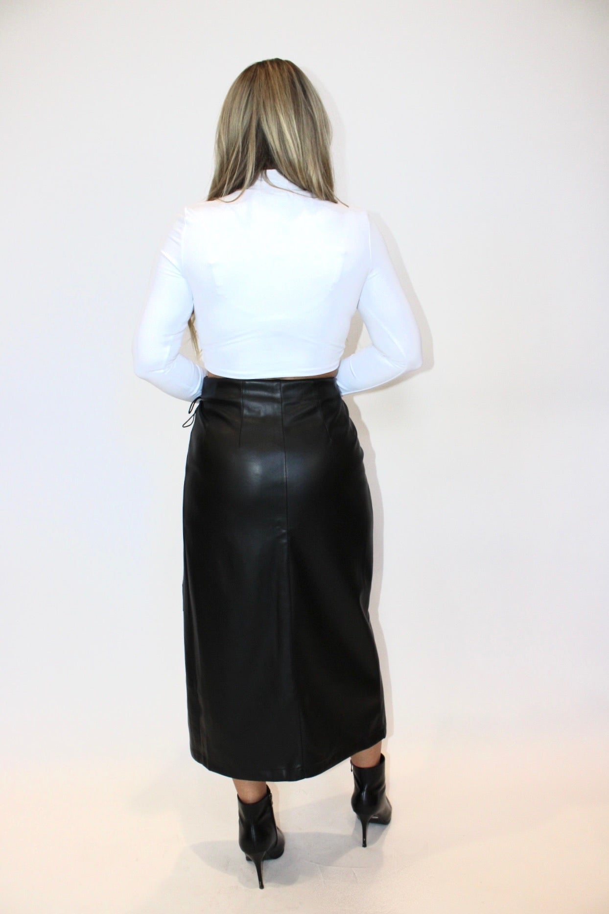 Wrapped Vegan Leather Midi Skirt