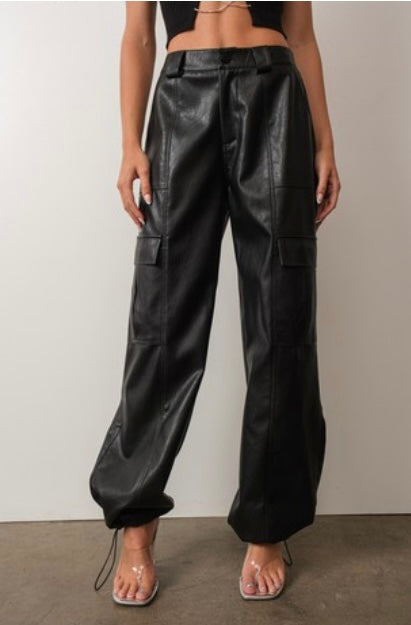 Edgy Vegan Leather Cargo Pants