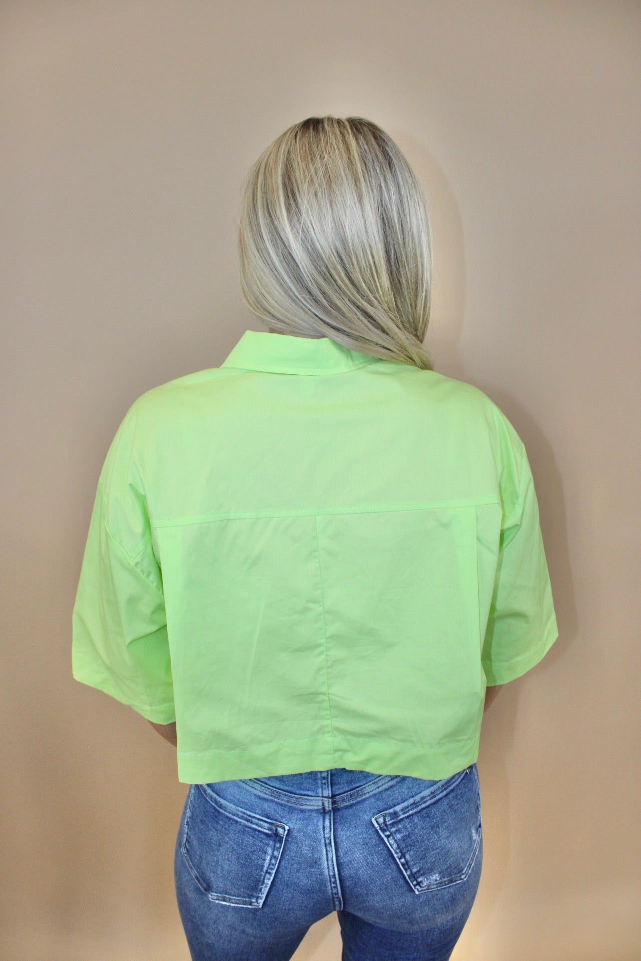 Chartreuse Button Down Crop