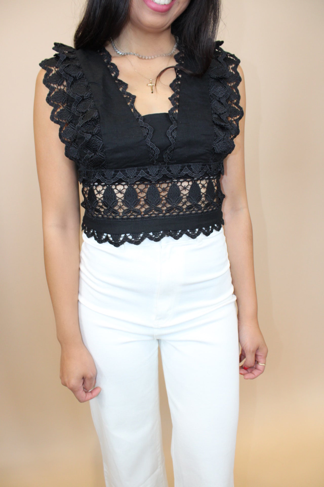 Jennifer Black Lace Crop Top