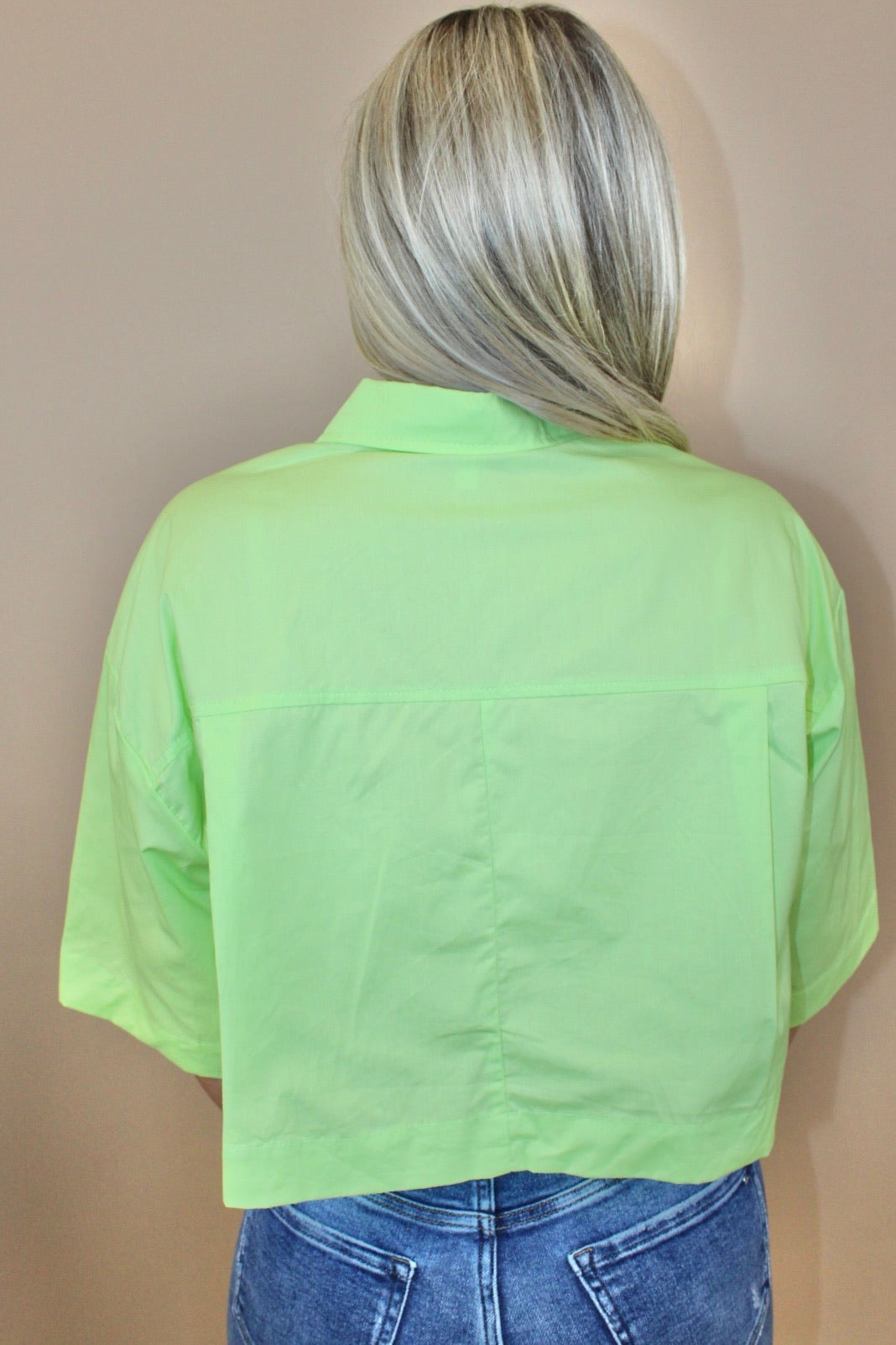 Chartreuse Button Down Crop