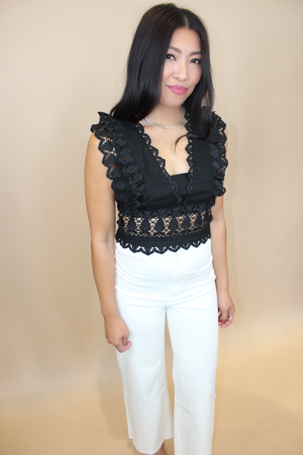 Jennifer Black Lace Crop Top