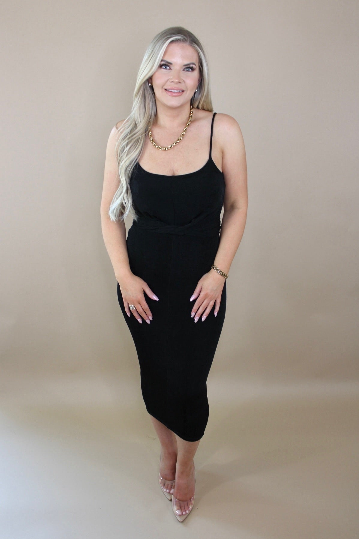 Twisted Slinky Black Dress