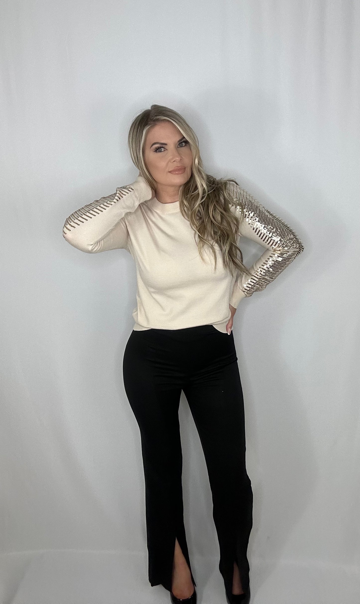 Sarah Sequin Sleeve Sweater