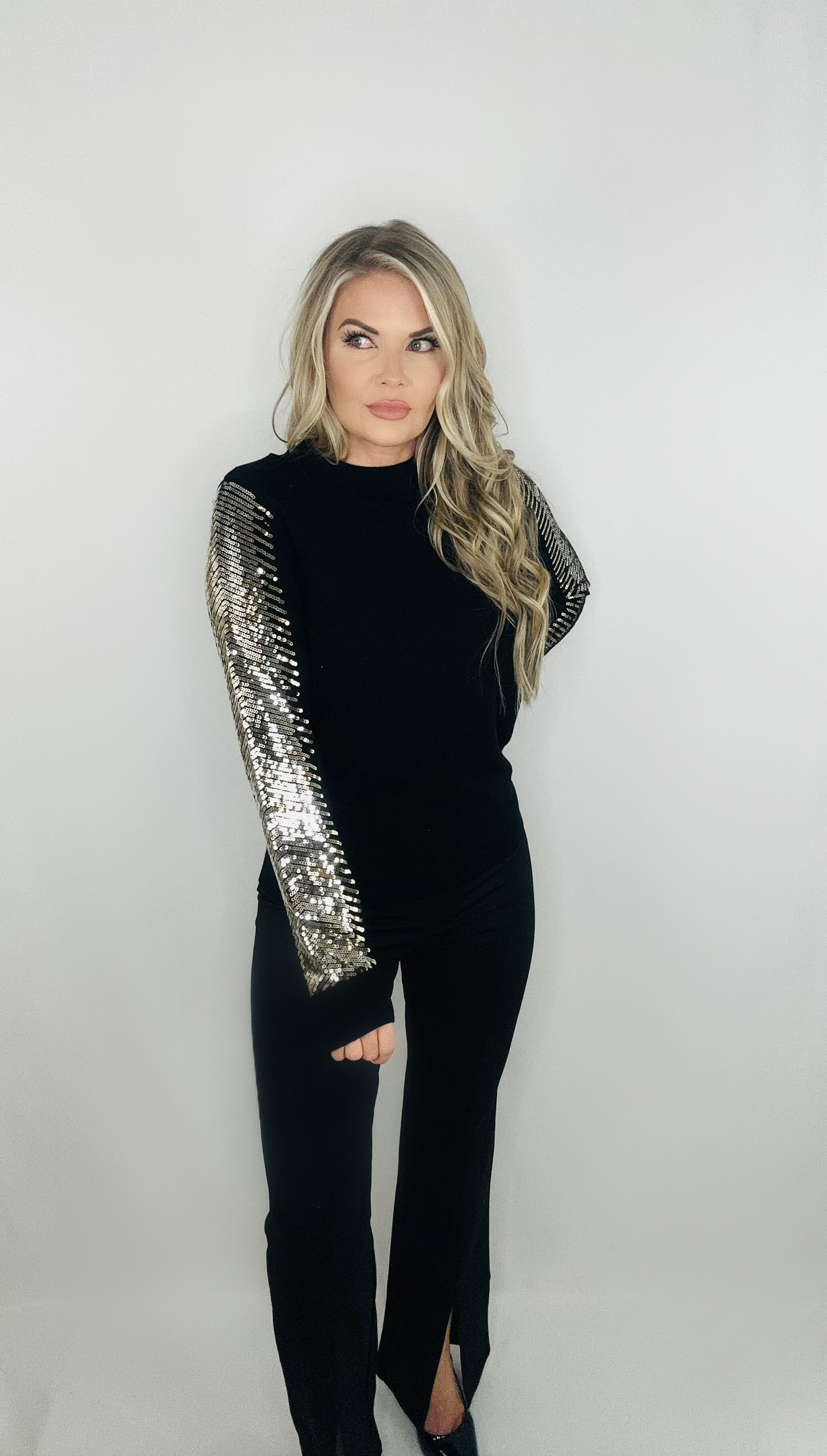 Sarah Sequin Sleeve Sweater