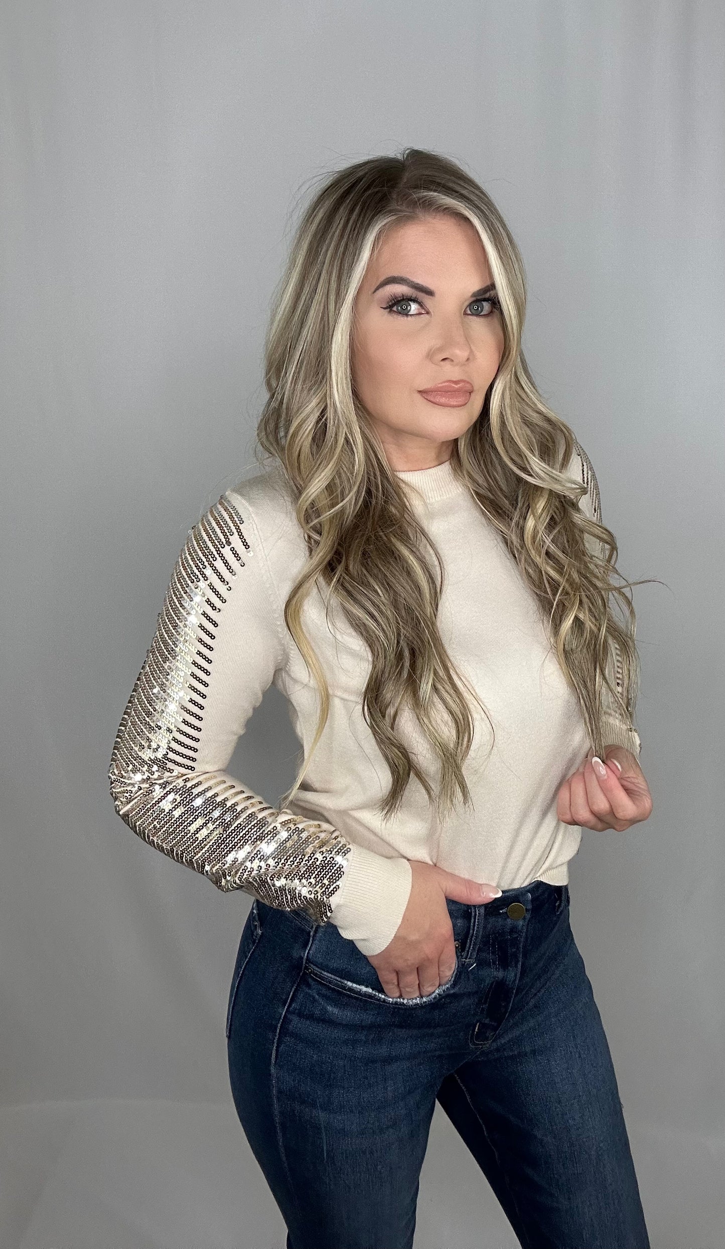 Sarah Sequin Sleeve Sweater