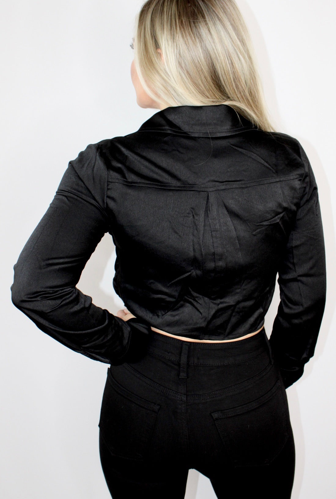 Silky Black Wrap Top