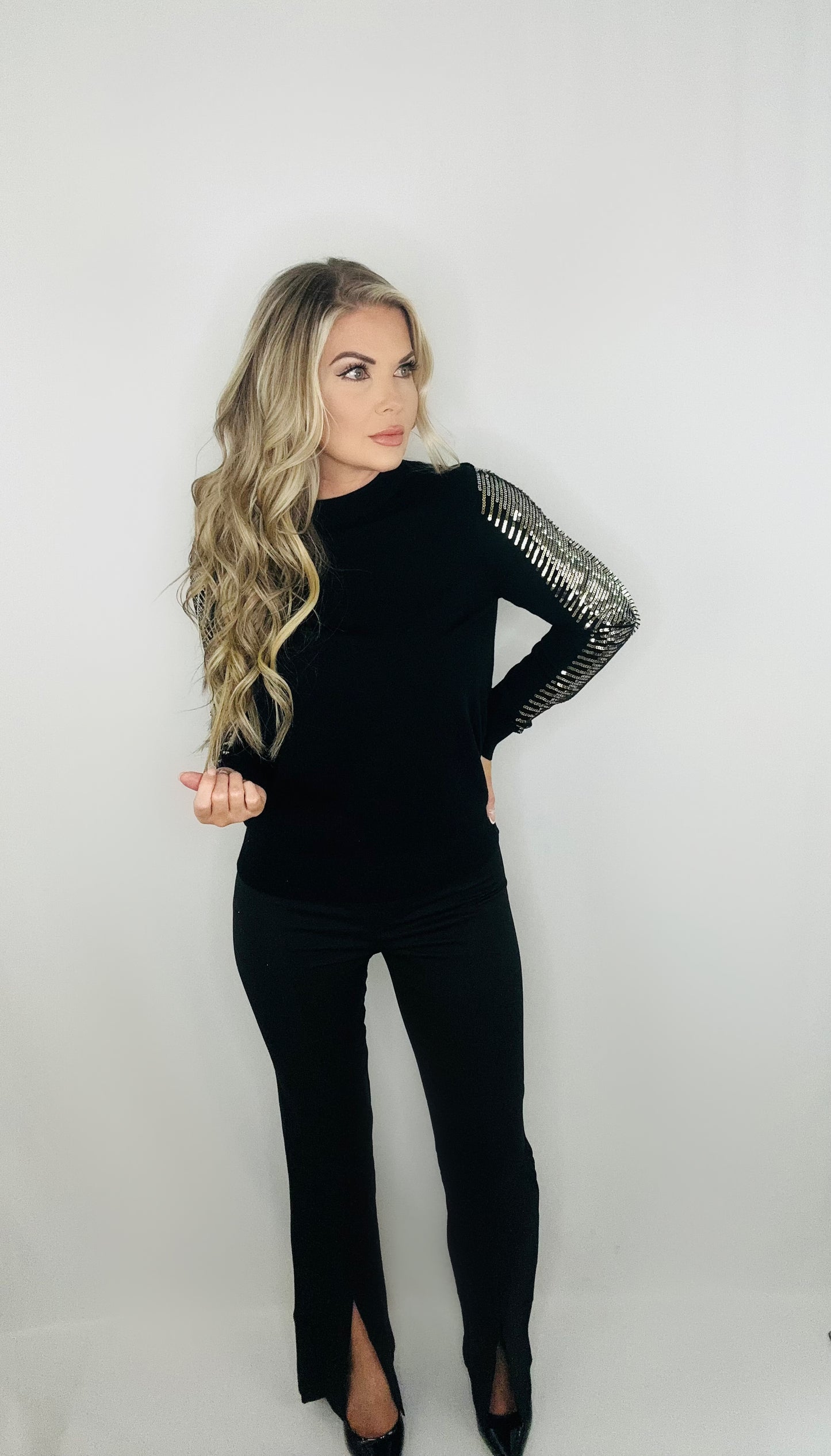 Sarah Sequin Sleeve Sweater