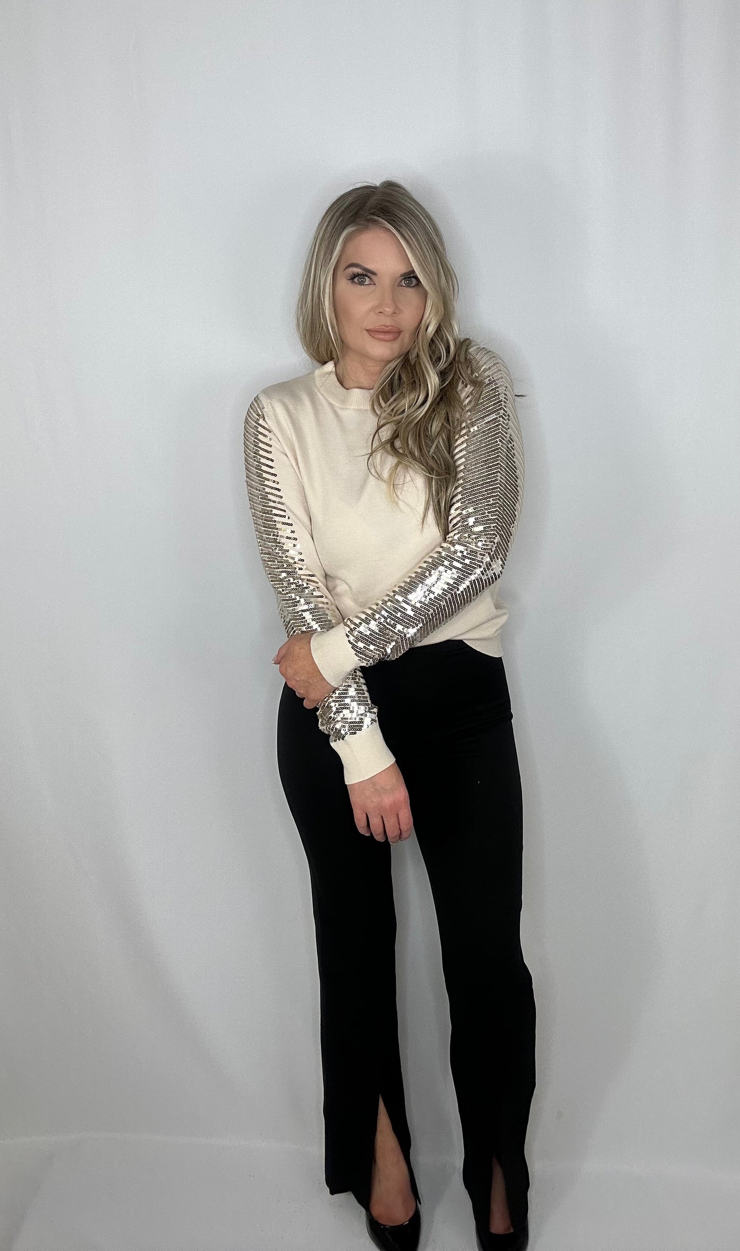 Sarah Sequin Sleeve Sweater